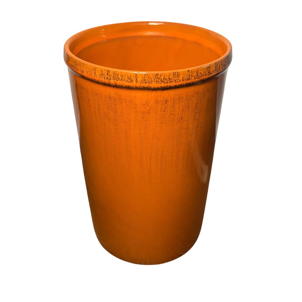 VTG Italian Orange Ceramic Crock Vase Utensil Holder Made in Italy 8.5"MCM Retro - Picture 9 of 10